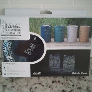 NWT Soji Solar Lantern in Beautiful Navy Cylinder Floral Pattern
